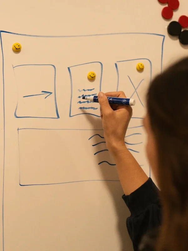 Person schreibt auf ein Whiteboard